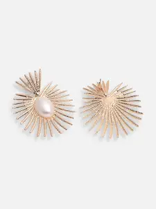 SOHI Women Gold Plated Off White Contemporary Studs Earrings