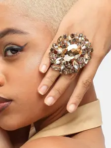 SOHI Gold-Plated Gold Stone-Studded Finger Ring