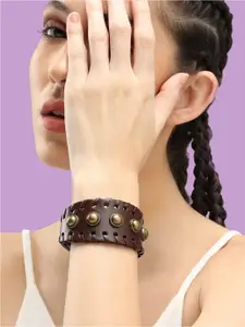 SOHI Women Brown Leather Wraparound Bracelet