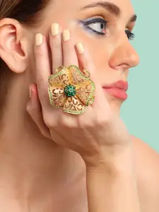 SOHI Gold-Plated Green Artificial Stones-Studded Finger Ring