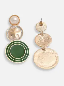 SOHI Off White & Green Gold Plated Contemporary Drop Earrings