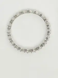 Voylla Set Of 2 Silver-Toned Rhodium-Plated White CZ-Studded Bangles