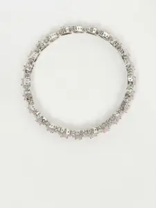 Voylla Set Of 2 Rhodium-Plated & Pink Stone-Studded Bangle