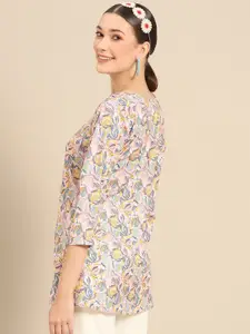 all about you Grey Floral Printed V-Neck Short Kurti