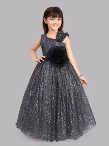 Pink Chick Girls Grey Embellished Net Maxi Dress