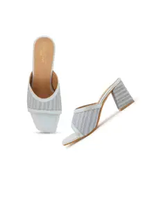 SCENTRA Women Blue Striped Block Heels