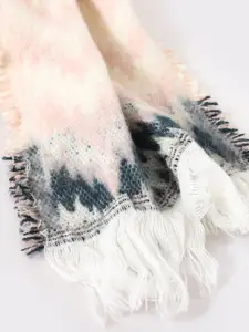 HANDICRAFT PALACE Women White & Blue Printed Acrylic Scarf