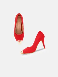 DressBerry Red & Gold-Toned Velvet Pumps Heels