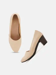 DressBerry Cream-Coloured Block Pumps Heels