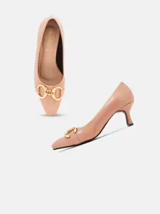 DressBerry Peach-Coloured Round Toe Pumps Heels