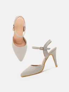 DressBerry Grey Textured with Buckles Heels