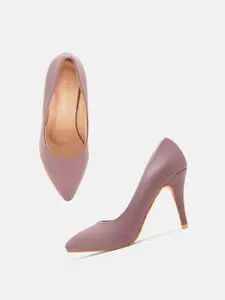 DressBerry Peach-Coloured Solid Velvet Pumps Heels