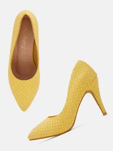 DressBerry Yellow Textured Pumps Heels