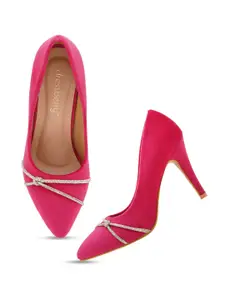 DressBerry Pink Embellished Velvet Pumps Heels
