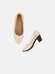 DressBerry Gold-Toned Block Pumps Heels