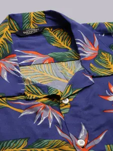 SHOWOFF Men Blue & Green Tropical-Printed Shirt with Shorts Co-Ords