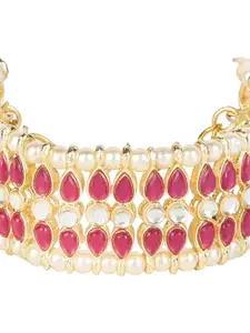 I Jewels Women Pink & Gold-Plated Kundan Wraparound Bracelet