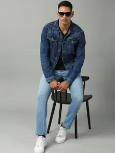 High Star Men Blue Cotton Washed Denim Jacket