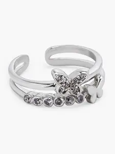 March by FableStreet White 92.5 Sterling Silver Rhodium-Plated CZ Stone-Studded Ring
