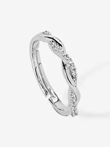 March by FableStreet White 92.5 Sterling Silver Rhodium-Plated CZ Stone-Studded Ring