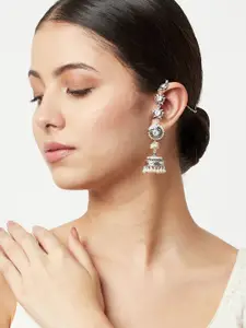 Voylla White & Silver-Toned Contemporary Jhumkas Earrings