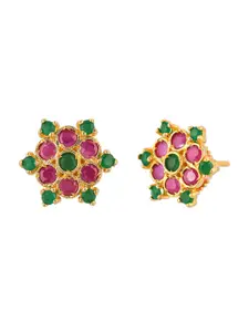 Voylla Women Gold Plated Pink & Green Contemporary Studs Earrings