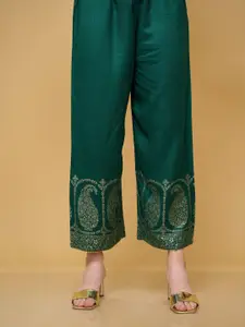 Safaa Green & Gold-Toned Floral Woven Design Unstitched Dress Material