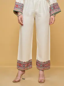 Safaa Cream-Coloured & Blue Viscose Rayon Unstitched Dress Material