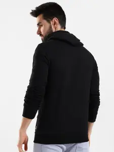 Campus Sutra Men Black Printed Hooded Cotton Sweatshirt