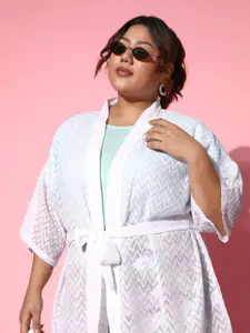 Berrylush Curve Women Plus Size Sheer Chevron Open Front Shrug