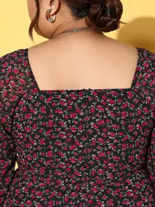 Berrylush Curve Floral Square Neck Georgette Flared Maxi Dress