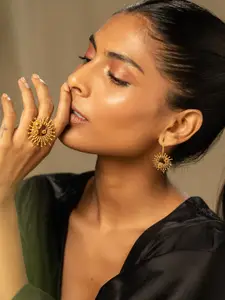 SHAYA Gold-Toned & Red Gold Plated Contemporary Drop Earrings