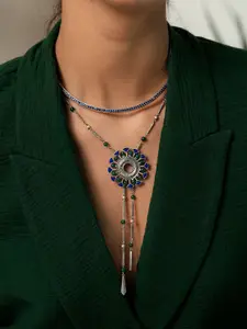 SHAYA Silver-Toned & Blue Sterling Silver Necklace