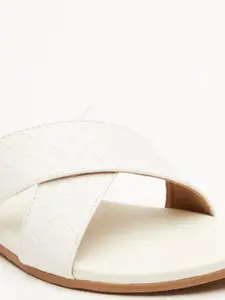 Vishudh Women White Textured Open Toe Flats