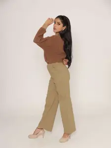 KASMA Women Brown Cable Knit Wool Pullover