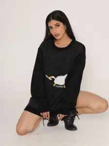 KASMA Women Black & White Printed Wool Pullover