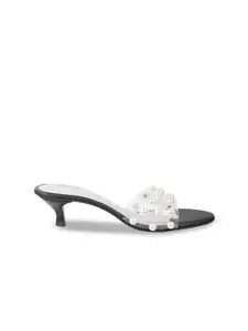Metro Black & White Embellished Kitten Heels