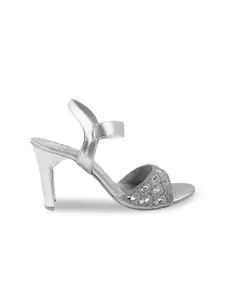 Mochi Silver-Toned Party Block Heels