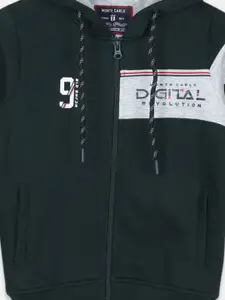 Monte Carlo Boys Green Printed Cotton Hooded Sweatshirt