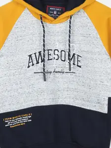 Monte Carlo Boys Mustard Yellow & Grey Colourblocked Hooded Cotton Sweatshirt