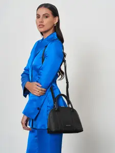 MIRAGGIO Black Dome Satchel Handbag with Sling Strap