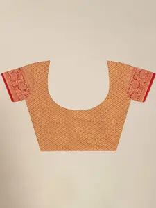 MS RETAIL Grey & Red Woven Design Zari Silk Blend Kanjeevaram Saree