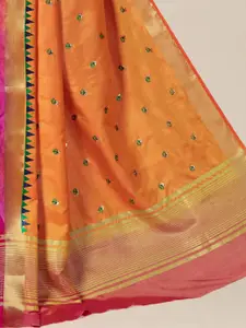 MS RETAIL Orange & Purple Paisley Embroidered Kanjeevaram Saree