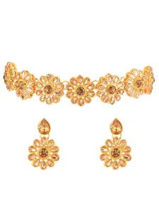 Efulgenz Women Gold-Plated Crystal Studded Necklace and Earrings
