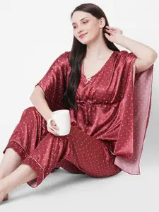 Sweet Dreams Women Red & White Printed Night suit