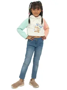 Nauti Nati Girls White Printed Hooded Sweatshirt