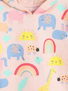 Nauti Nati Girls Pink Printed Hooded Pure Cotton Sweatshirt