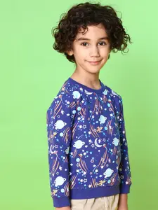 Nauti Nati Boys Navy Blue Printed Pure Cotton Sweatshirt