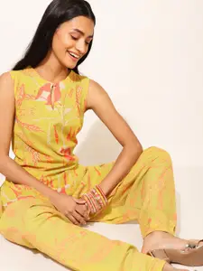 Fabindia Yellow & Red Floral Printed Pure Cotton Kurti