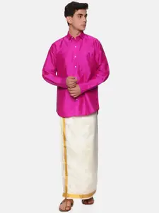 Sethukrishna Men Pink & White Shirt With Dhoti Pants